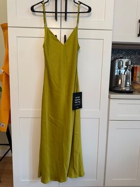 Lulus Katrien Chartreuse Textured Satin Backless Midi Slip Dress Green - Size S